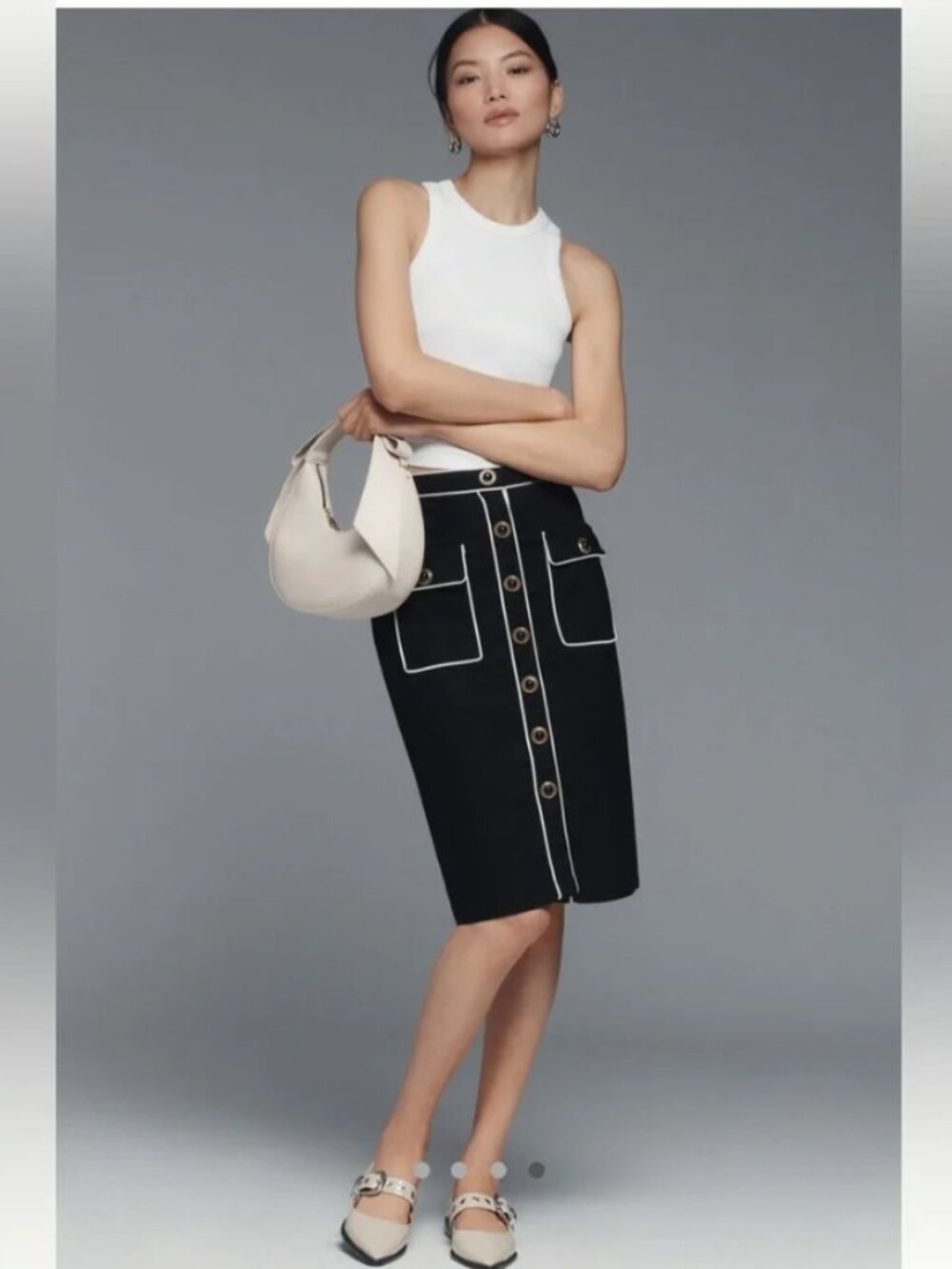 Women's Maeve by Anthropologie Black Pencil Skirt White Trim Size S See descrip - Picture 14 of 14